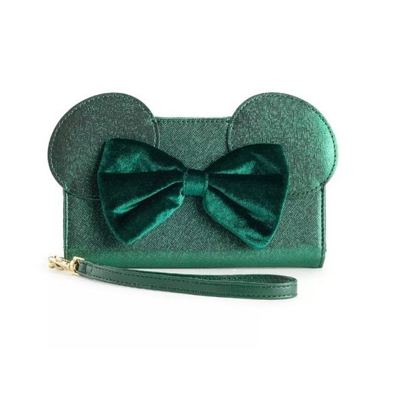 NWT Disney's Minnie Mouse Green Velvet Ears & Metallic Bow Tech Wristlet Wallet - Picture 6 of 6